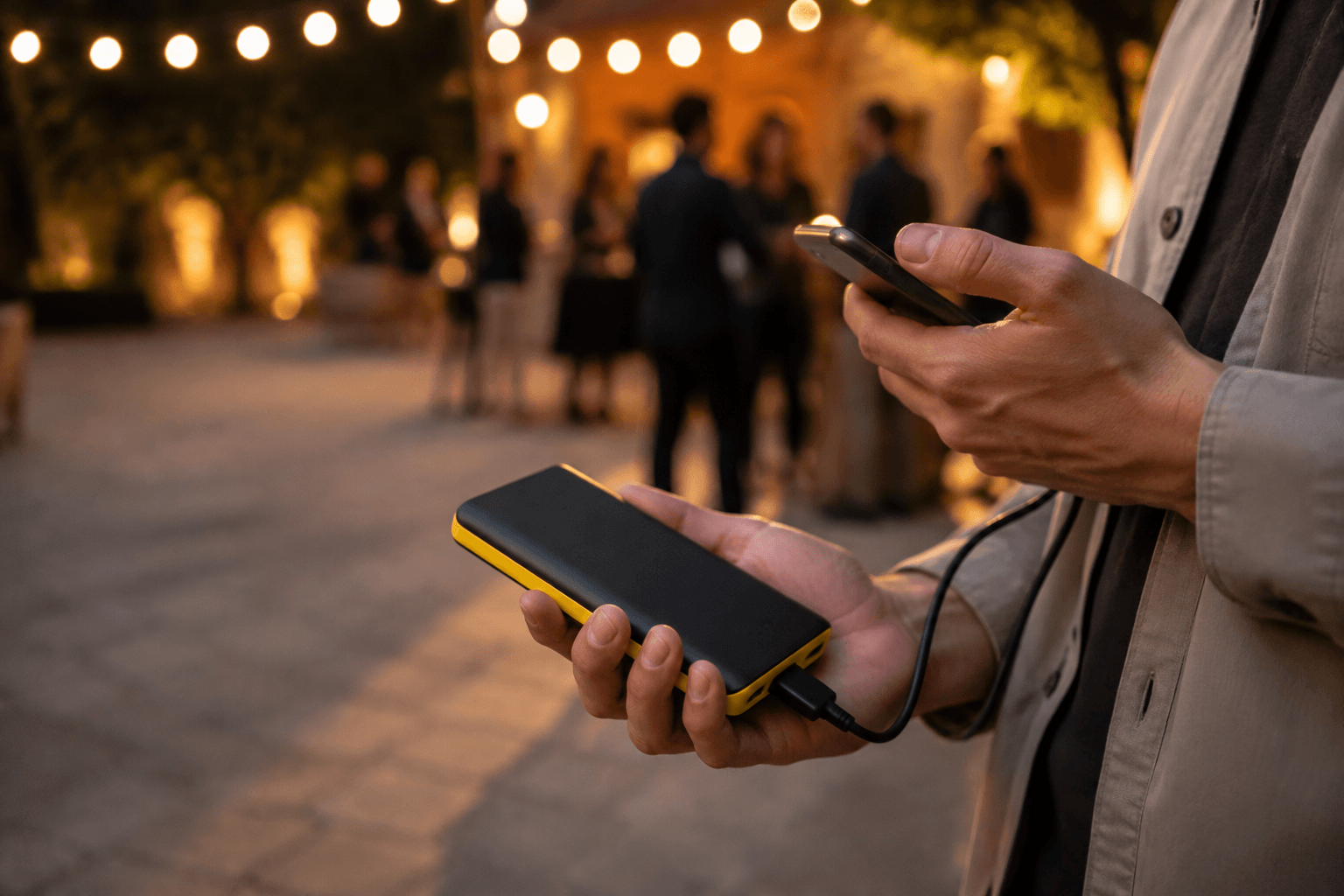 Illustrative scene of portable charging while out